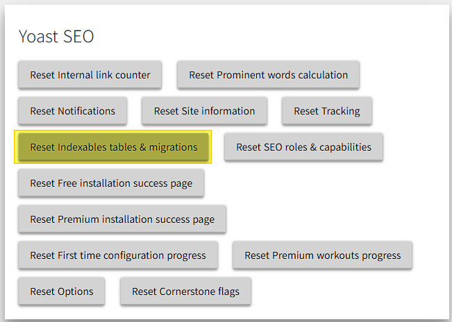 mixed content - Yoast SEO - Reset Indexables tables & migrations