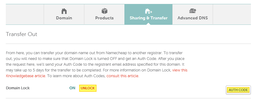 도메인 이전 - 네임칩 도메인 전송 - 도메인 unlock과 auth code