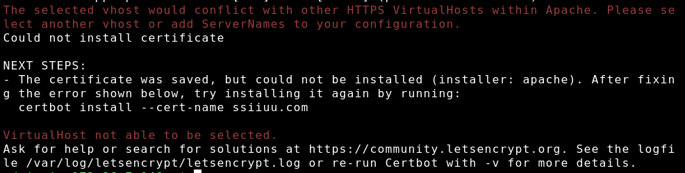 Certbot 인증서 발급 중 ServerName이 명확히 지정되어 있지 않아서 충돌