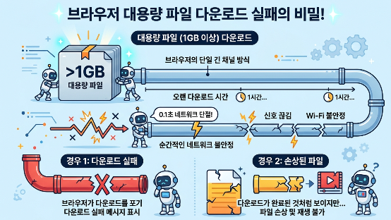 대용량 다운로드 멈추는 증상 이유
