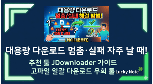 대용량 다운로드 멈춤 및 실패 증상을 해결하는 JDownloader 사용법 가이드 - 럭키노트