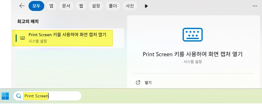 윈도우11 기본 캡 도구 끄는 방법 - 작업표시줄 검색으로 바로 들어가기