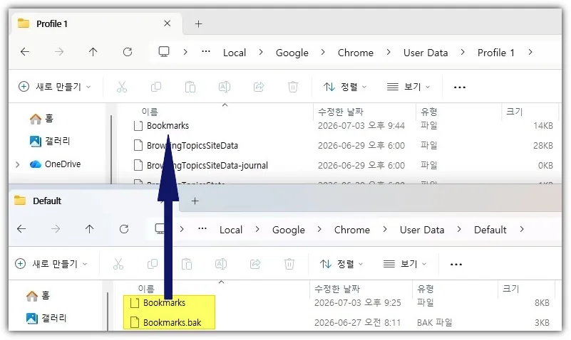 크롬 북마크 백업 및 복원 방법 - 한장 요약